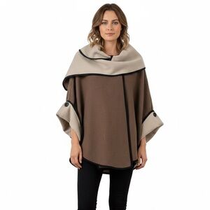 EDAS Made in Italy Two-Tone Fleece Cape Poncho One Size